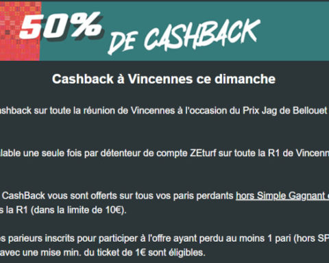 Cashback Zeturf à Vincennes sur vos paris perdants le 17.12