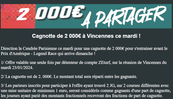 Cagnotte Zeturf 23 janvier 2024