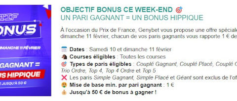 Objectif Bonus chez Genybet les 10 et 11 février 2024