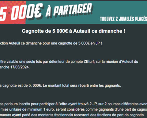 Cagnotte Zeturf 5000 euros à Auteuil le 17 mars 2024