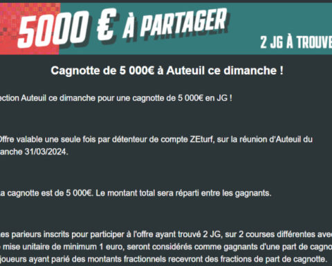 Cagnotte Zeturf 5000 euros à Auteuil le 31 mars 2024