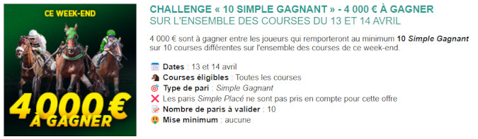 Défi Genybet des 13 et 14 avril 2024