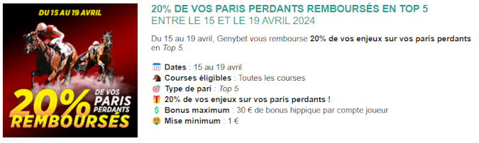 Vos paris perdants remboursés entre le 15 et le 19 avril chez Genybet