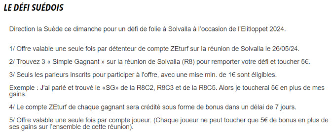 Défi Zeturf du 26 mai 2024 à Solvalla