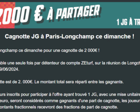 Cagnotte Zeturf 2000 euros à Longchamp le 9 juin 2024
