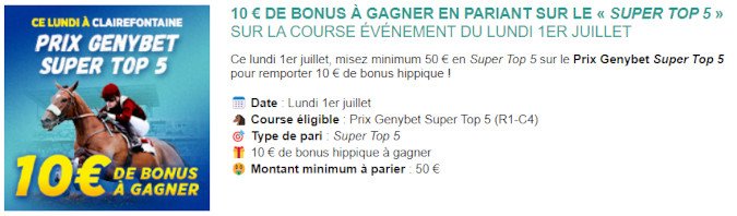 Promotion Genybet du 1 juillet 2024