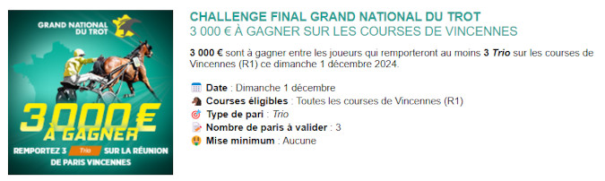 Challenge Genybet pour la Finale du GNT le 1er décembre 2024