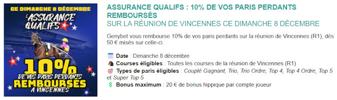 Assurance Genybet du 8 décembre 2024: 10% de vos paris perdants remboursés