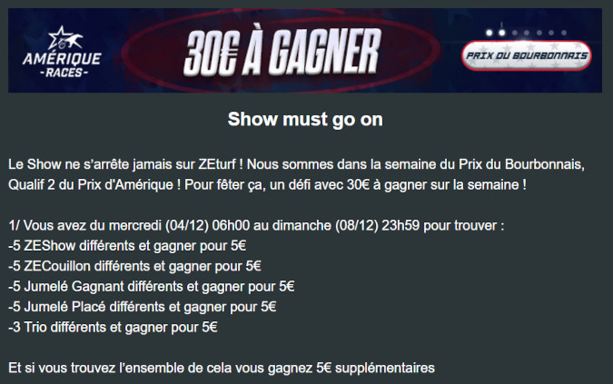 Défi Zeturf entre le 4 et le 8 décembre 2024