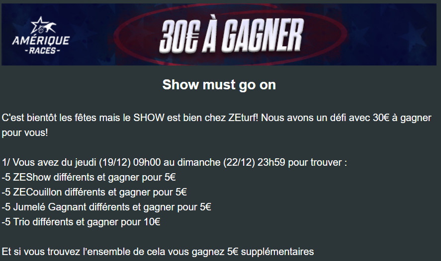 Défi Zeturf entre le 19 et le 22 décembre 2024