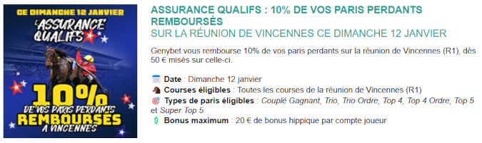 Assurance Genybet du 12 janvier 2025: 10% de vos paris perdants remboursés