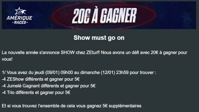 Défi Zeturf entre le 9 et le 12 janvier 2025