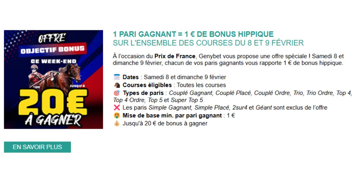 20 euros à gagner chez Genybet les 8 et 9 février 2025