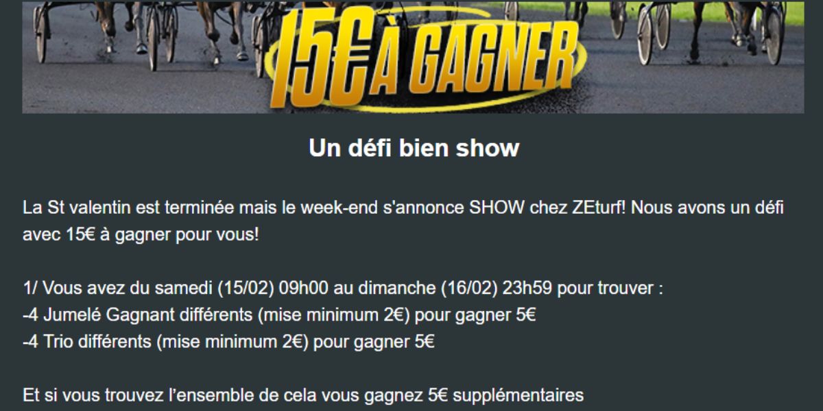 Défi Zeturf 15 et 16 février 2025