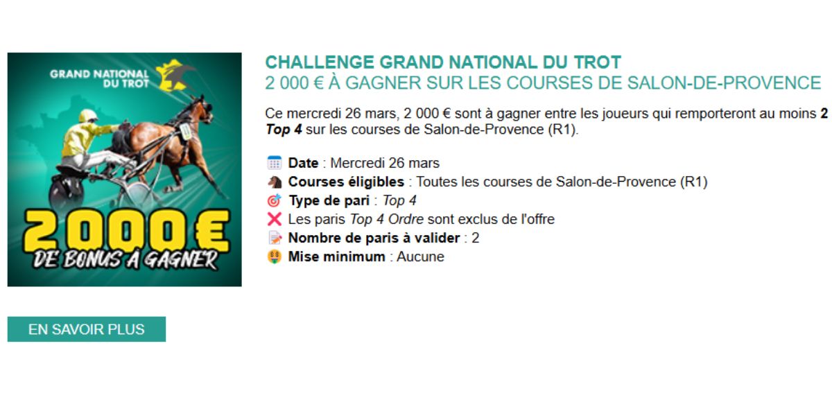 Challenge Genybet pour le GNT à Salon le 26 mars 2025