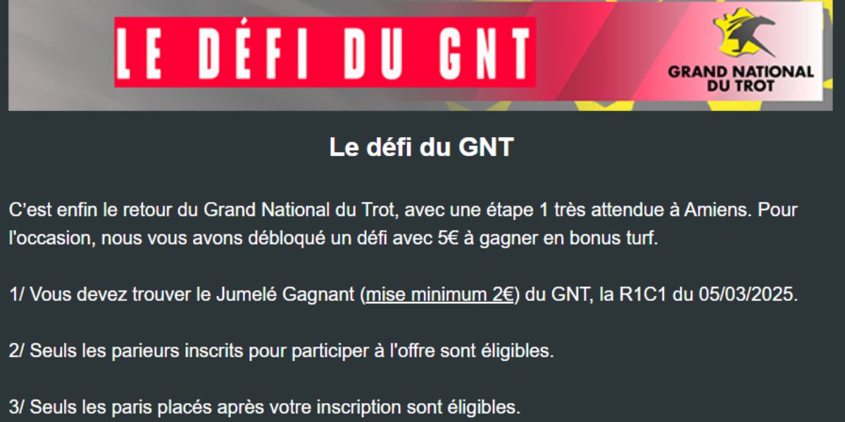 5 euros à gagner avec Zeturf lors GNT 2025 à Amiens