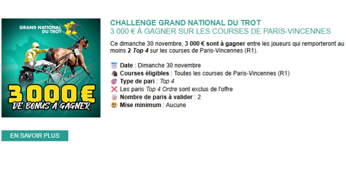 Challenge Genybet pour la Finale du GNT à Vincennes le 30 novembre 2025