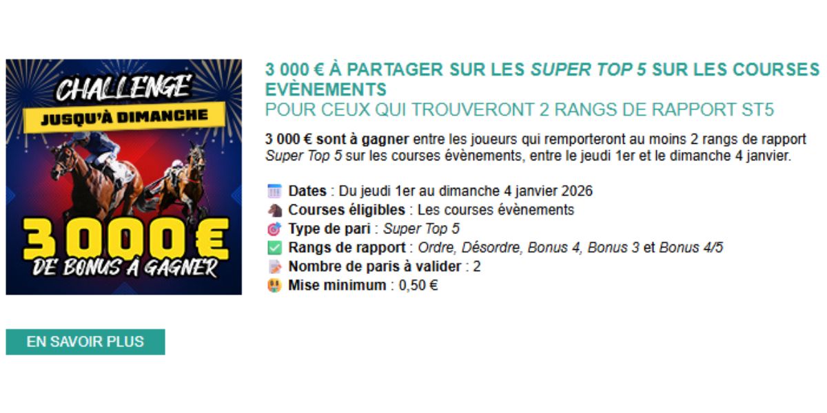 3000 euros en jeu chez Genybet du 1er au 4 janvier 2026