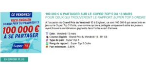 Tirelire Genybet pour le vendredi 13 mars 2026 à Enghien