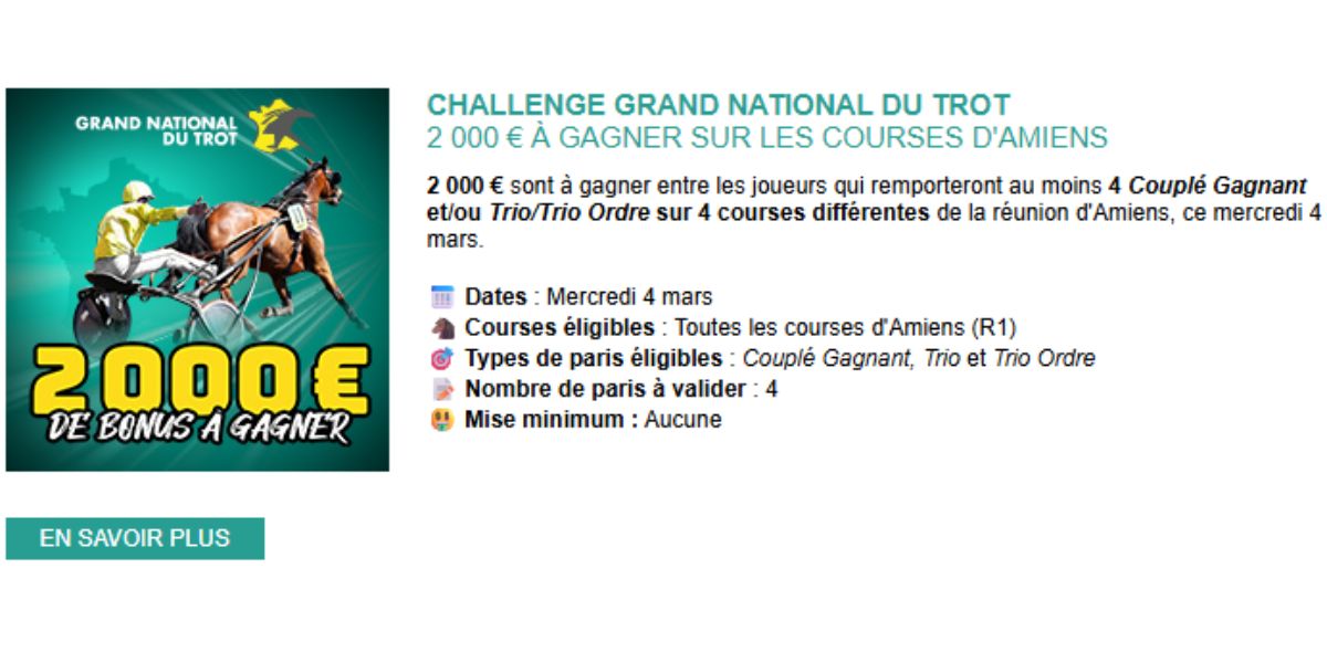 Challenge Genybet pour le GNT à Amiens le 4 mars 2026