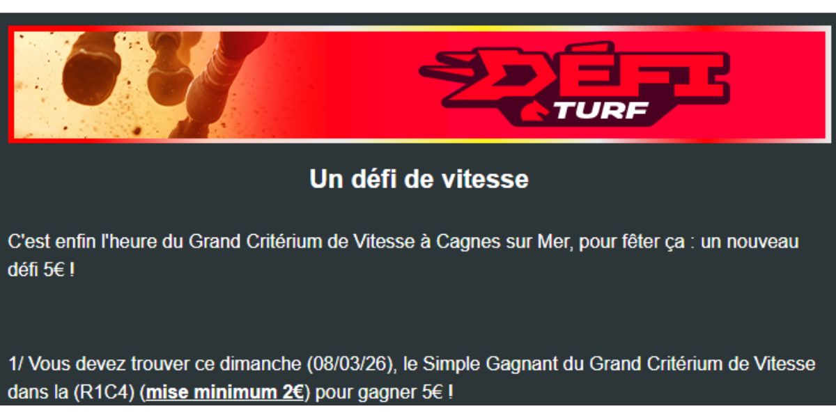5 euros à gagner avec Zeturf lors du Critérium de Vitesse de la Côte d'Azur 2026