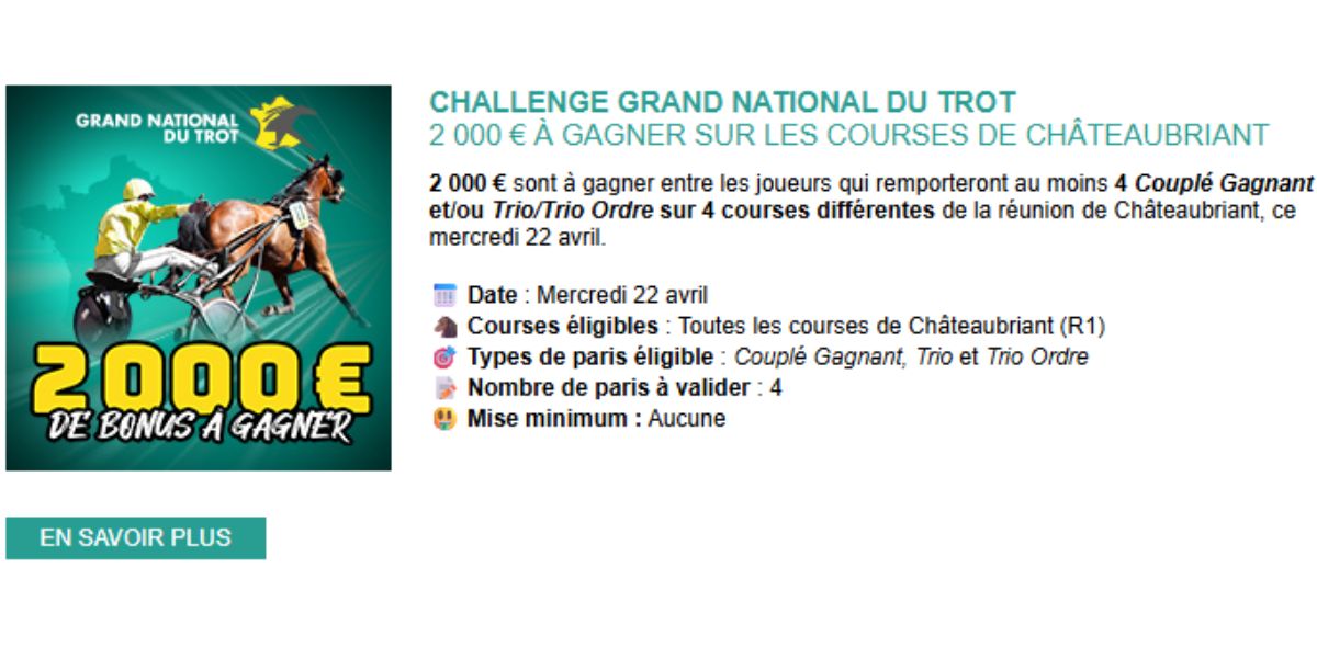 Challenge Genybet pour le GNT à Châteaubriant le 22 avril 2026